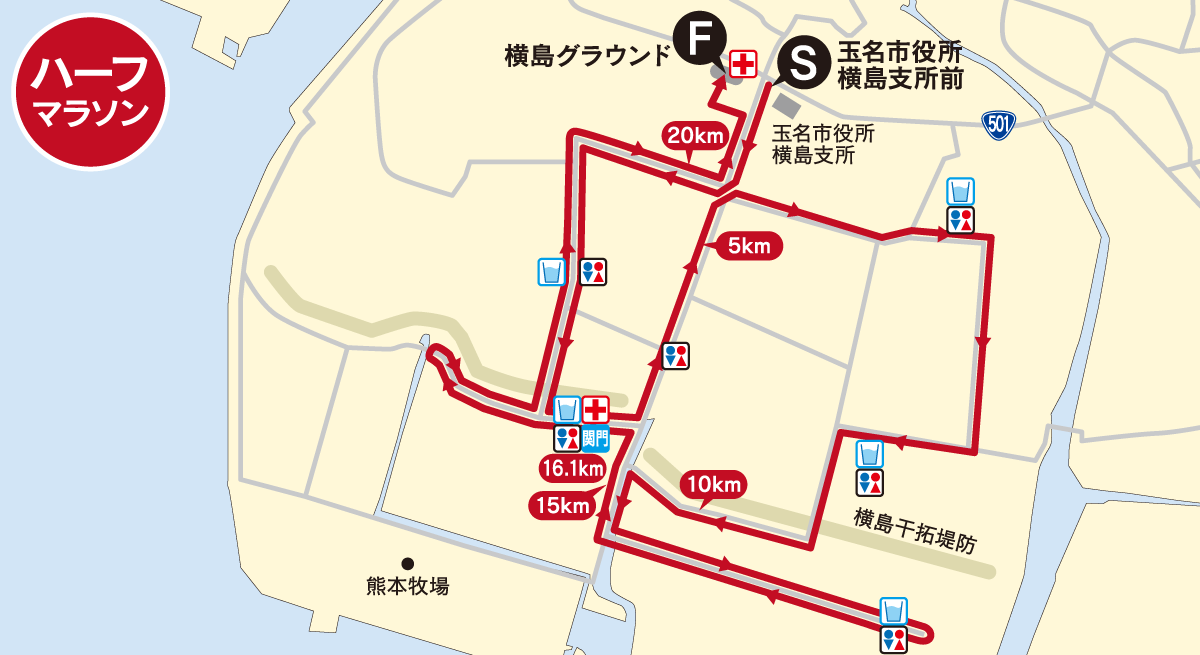 横島いちごマラソンコース図ハーフマラソン