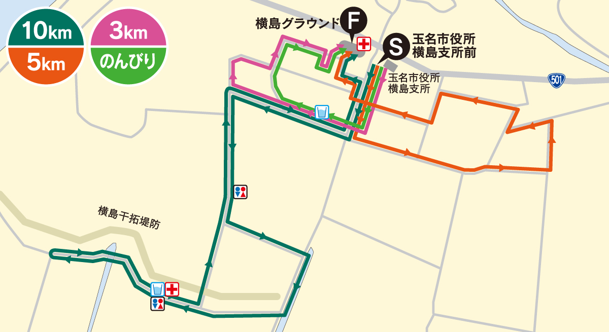 横島いちごマラソンコース図10km/5km/3km/のんびり