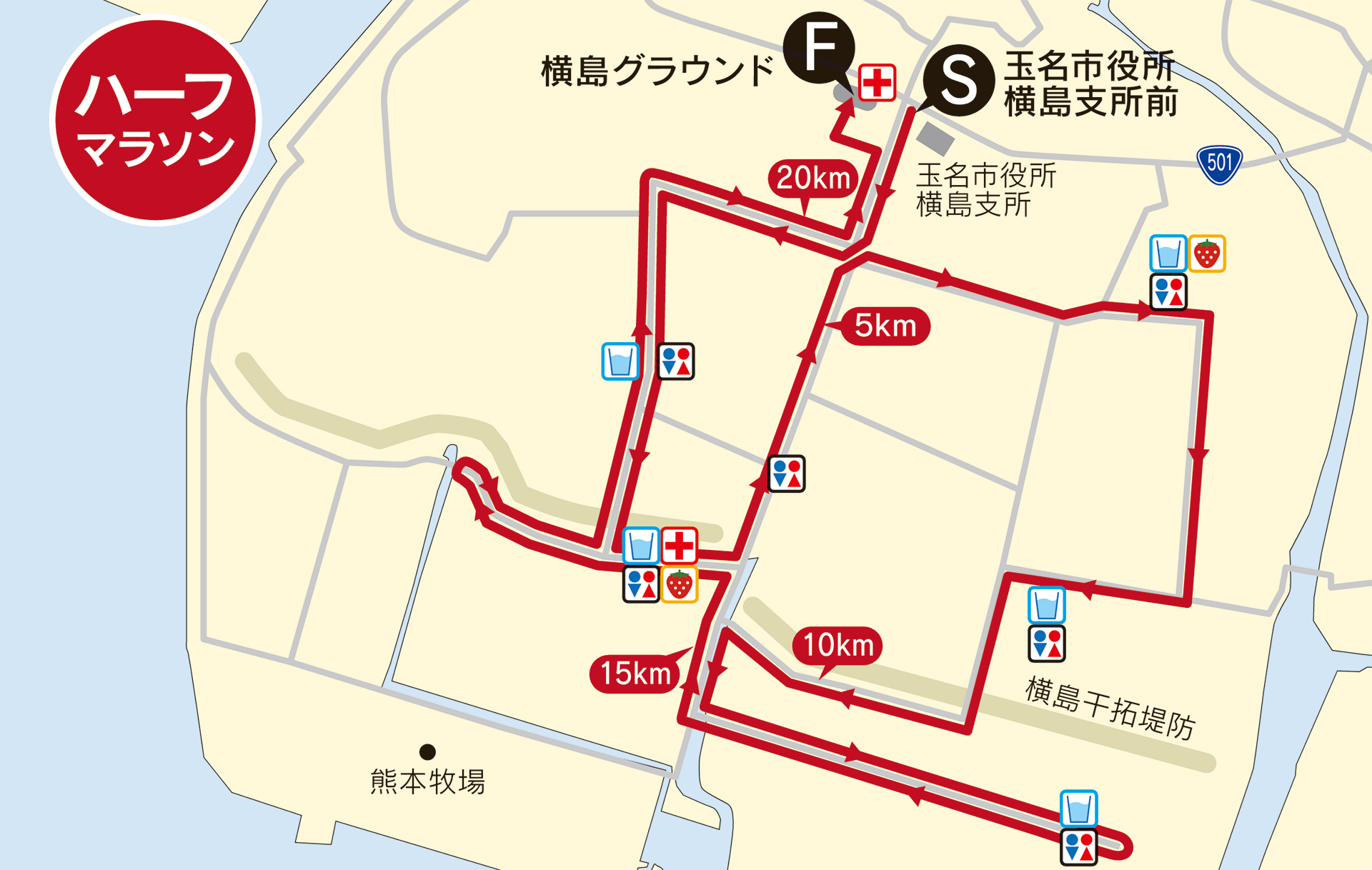 横島いちごマラソンコース図ハーフマラソン